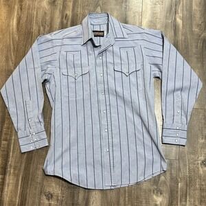 Panhandle Slim Men's Blue Striped Pearl Snap Western Shirt 15‎ 1/2 x 34
